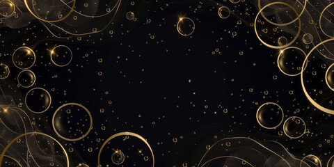 the black background shows gold circles, gold circle on dark background.luxury background with golden glitter sparkles .copy space