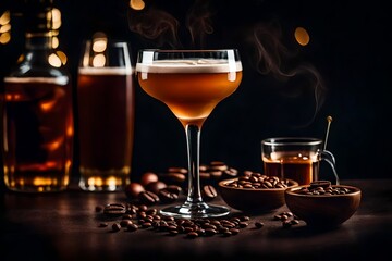 Alcoholic cocktail, coffee. Photo of drinks on a dark background. High quality photo