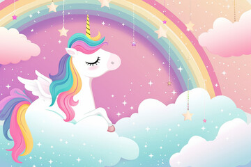 Obraz na płótnie Canvas Rainbow Unicorn. Backdrop with selective focus and copy space