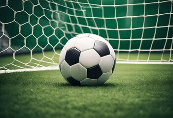 soccer ball on grass with net