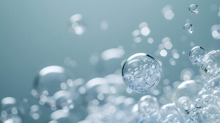 A group of clear bubbles floating on a clean and minimal background.