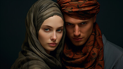 a man and a woman wearing headscarves