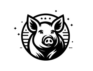 Monochrome vintage pig emblem. Isolated vector illustration	
