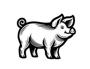 Fototapeta premium Monochrome vintage pig emblem. Isolated vector illustration 