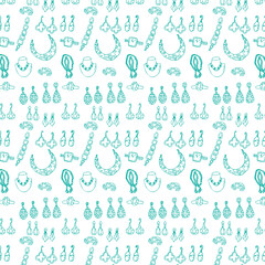 Seamless pattern of sketches outline female jewerly. Vector illustration isolated. Can used for textile, wrapping paper, cover design, beauty background. 