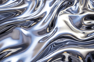 Iridescent crome melty metal texture, abstract stell waves, shining background
