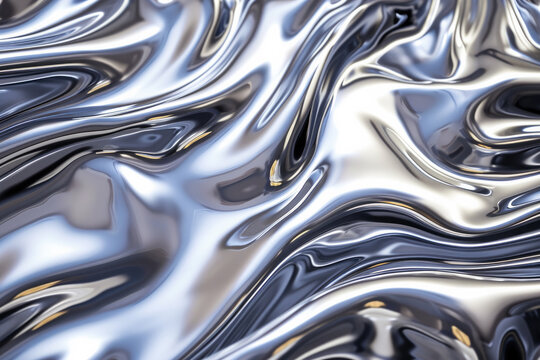 Iridescent crome melty metal texture, abstract stell waves, shining background