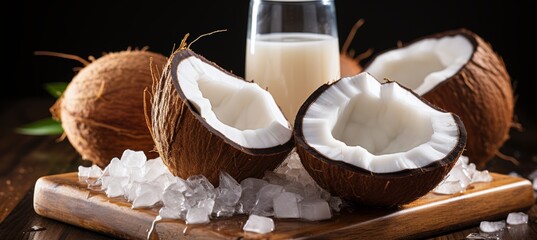 Cracking open a coconut to extract fresh water for delicious pina coladas on a tropical beach - obrazy, fototapety, plakaty