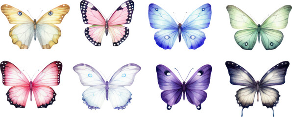 set of butterflies butterfly vector illustration. collection of vibrant watercolor butterflies ideal for postcards, designs, and invites.