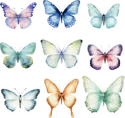 Image of set of butterflies butterfly vector illustration. collection of vibrant watercolor butterflies ideal for postcards, designs, and invites. printed on Printed Glass Splashbacks