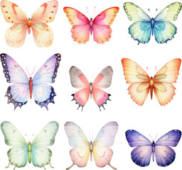 set of butterflies butterfly vector illustration. collection of vibrant watercolor butterflies ideal for postcards, designs, and invites.