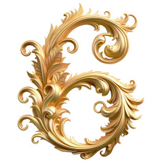An ornate Heraldic style golden 6 (six) number cutout
