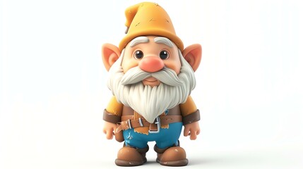 A delightful 3D stock image of an adorable dwarf character with a charming smile, standing on a clean white background, perfect to add a touch of whimsy and playfulness to your projects.