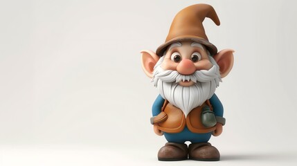 A whimsical 3D rendering of a cute dwarf character, complete with pointy hat and rosy cheeks, set against a clean white background.