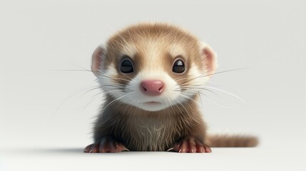A captivating and adorable 3D rendering of a ferret, showcasing its cuteness and charm, set against a crisp white background. Perfect for injecting a dose of playfulness into any project or