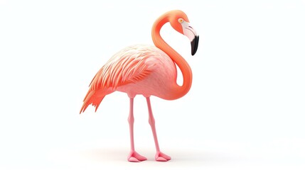 A charming 3D rendering of an adorable flamingo standing proudly on a pristine white background. Perfect for adding a touch of whimsy and elegance to any project.