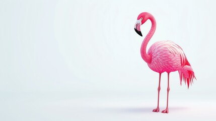 A charming 3D representation of a cute flamingo, showcased elegantly on a crisp white background. Perfect for adding a touch of whimsy and tropical vibes to any project or design.