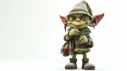 A delightful 3D rendering of a cute goblin with a mischievous smile, showcasing vibrant colors, intricate details, and a whimsical personality. Perfect for adding a touch of fantasy and char