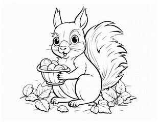 Cute Squirrel Eating Coloring Pages Drawing For Kids