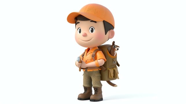Adorable 3D hunter character showcasing trendy style, ready to embark on adventures. Perfect for livening up any design project.