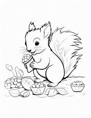 Cute Squirrel Eating Coloring Pages Drawing For Kids