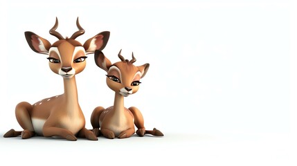 A delightful 3D illustration of a lovable kudu, dressed as a nurturing nanny, is set against a pristine white background. This charming image captures the nurturing essence of the kudu, maki