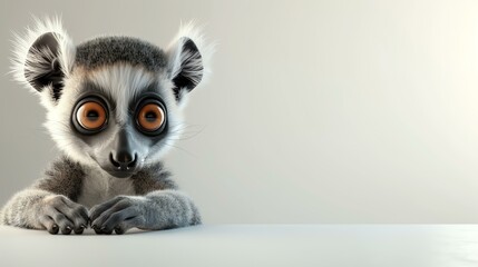 Fototapeta premium A charming 3D render of an adorable lemur perched on a pristine white background. This cute creature will add an irresistible touch of wildlife to any project.