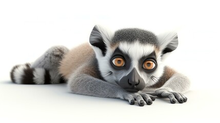 Fototapeta premium A charming and lifelike 3D rendering of an adorable lemur, showcasing its playful nature and endearing features. Perfect for adding a touch of cuteness and whimsy to any project or design.