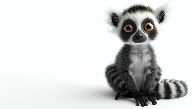 Adorable 3D lemur against a pristine white backdrop, perfect for adding a touch of cuteness to any project.