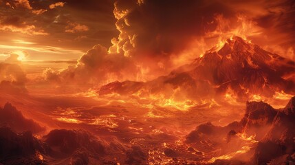 Stunning apocalyptic red landscape. AI generated.