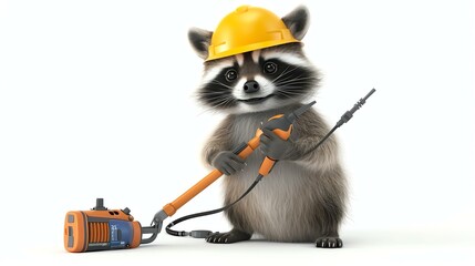 A delightful 3D raccoon character donning an electrician's outfit, ready to fix electrical matters. This cute critter brings charm and expertise to any project.