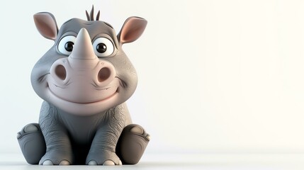 A charming 3D illustration of a lovable rhinoceros standing proudly against a clean white background. Perfect for adding a touch of cuteness and character to your projects.