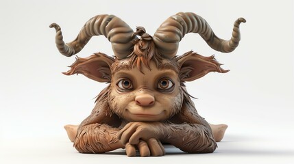 A whimsical and enchanting 3D illustration of a cute satyr, a mythical creature with the upper body of a human and the lower body of a goat, set against a clean white background. Perfect for