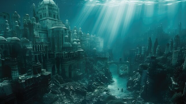 Underwater ancient civilization ruins. AI generated. © Viktor