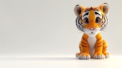 A charming 3D tiger illustration, perfect for adding an adorable touch to your projects. With its endearing expression, this cute tiger will surely captivate your audience. The white backgro