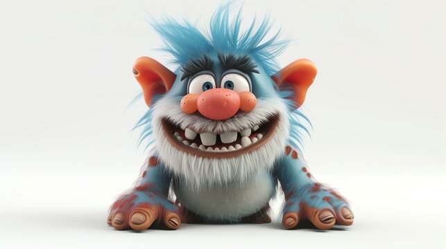 A charming and whimsical 3D cute troll figure, showcasing its adorable features, on a clean and crisp white background. Perfectly suited for adding a touch of enchantment to any project or d