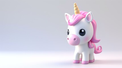 A delightful and enchanting 3D illustration of a cute unicorn on a pristine white background, perfect for adding a touch of magic to any project or design.