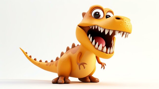 A 3D rendering of an adorable tyrannosaurus, showcasing its cute and playful nature. This charming dinosaur is set against a clean white background, making it perfect for all kinds of creati