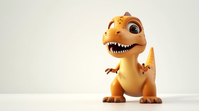 A delightful and endearing 3D illustration of a cute tyrannosaurus rex, perfectly suited for children's animations, educational materials, and creative projects. This friendly dinosaur, with