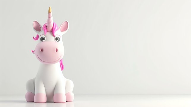 A delightful 3D rendered image of a cute unicorn with vibrant colors and a friendly expression, set against a pristine white background. Perfect for adding a touch of magic and charm to any