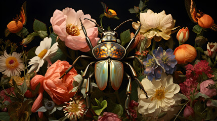 Photo close-up of insect on grass,,
Flat lay of flowers with copyspace