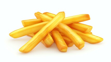 A mouth-watering 3D rendered icon of crispy french fries, showcasing their golden brown color and enticing texture. Perfect for food-related designs and projects.