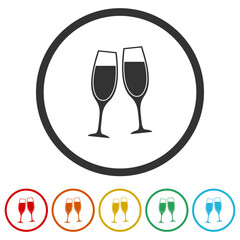 Champagne glass icon. Set icons in color circle buttons