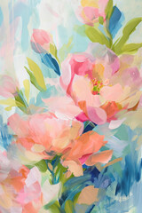 Fototapeta na wymiar Painterly texture abstract background using bold bright brushstrokes with a colorful flowers.