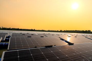 Floating solar panels on water lake. solar panels at sun light. clean energy for future living. Industrial Renewable energy of green power.