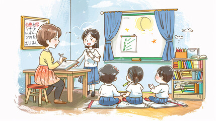 children in the classroom learning