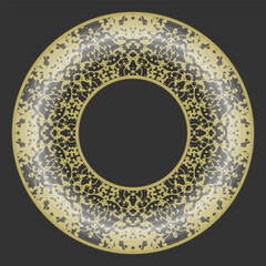 Wide round frame with intricate gold texture. Vector illustration