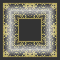 Wide ornamented frame with intricate gold texture. Vector illustration