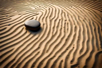 Papier Peint photo Lavable Pierres dans le sable A tranquil scene of a zen garden with carefully raked sand and perfectly placed stones.