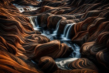 The mesmerizing patterns created by the swirls and eddies in a river flowing through a rocky gorge. - obrazy, fototapety, plakaty